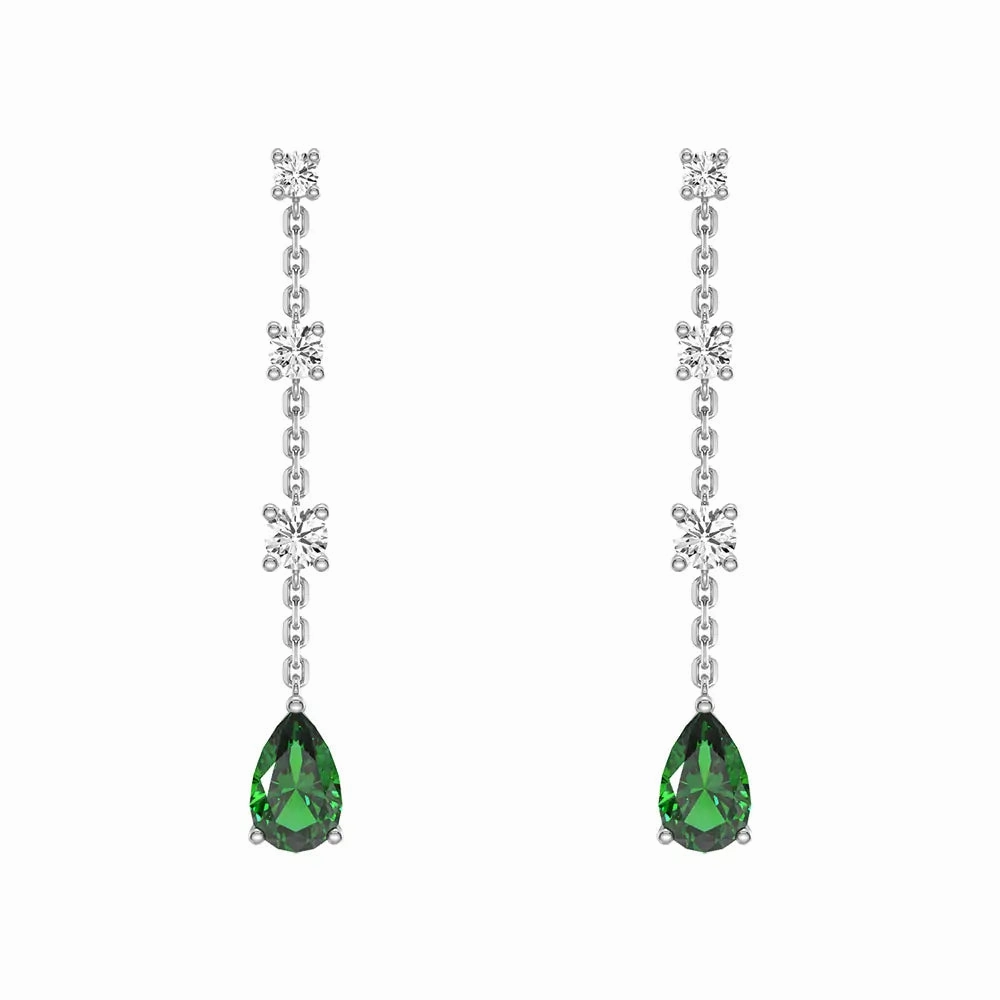 Tiered Diamond Cascade Stud Earrings with Trembling Lab Emerald Drop Gleaming Gem