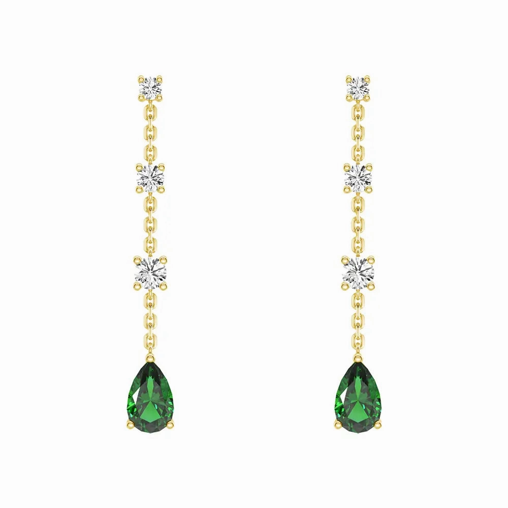 Tiered Diamond Cascade Stud Earrings with Trembling Lab Emerald Drop Everyday Appeal Gloss Shine