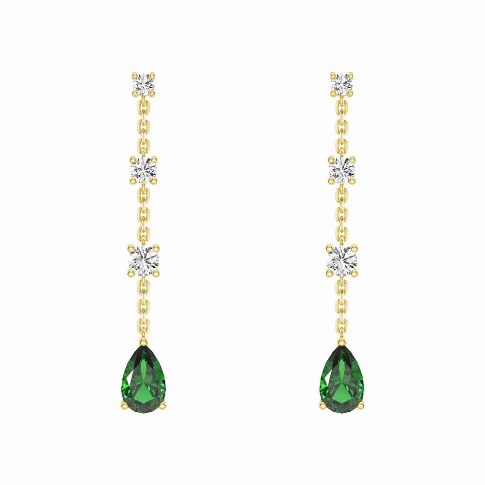 Tiered Diamond Cascade Stud Earrings with Trembling Lab Emerald Drop Sophisticated Accent Enchanted Detail