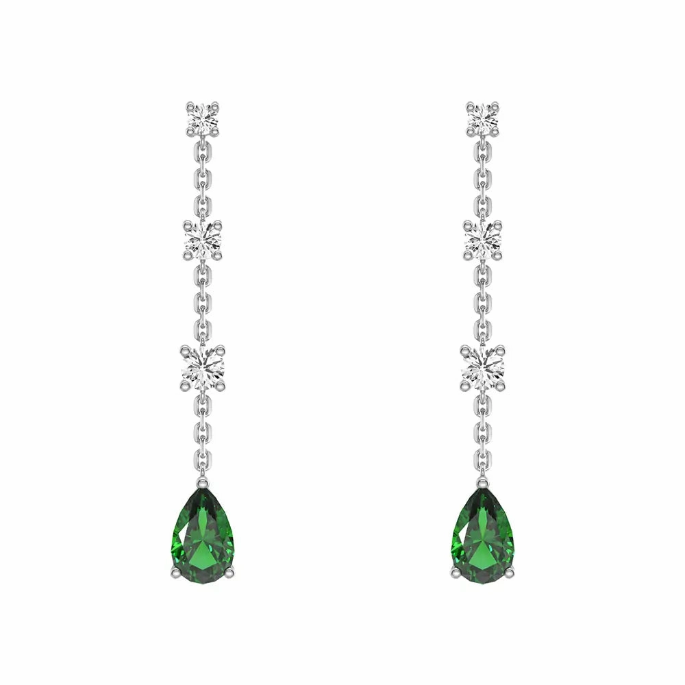 Tiered Diamond Cascade Stud Earrings with Trembling Lab Emerald Drop Bold Jewelry Pieces Formal Night