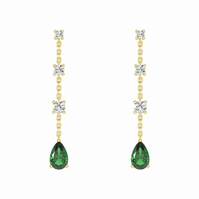 Tiered Diamond Cascade Stud Earrings with Trembling Lab Emerald Drop Sophisticated Accent Enchanted Detail