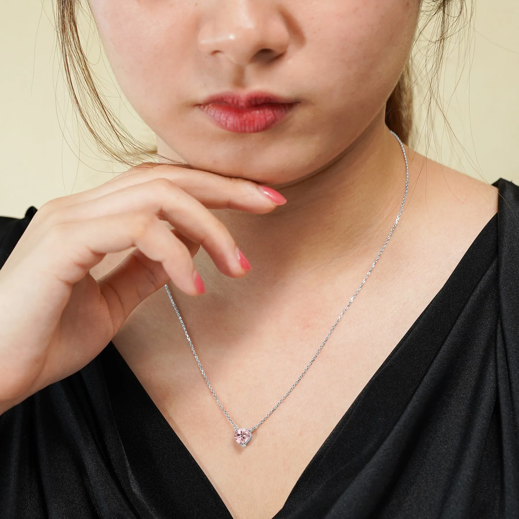Gorgeous 1 Carat Heart Cut - Pink Tourmaline - October Birthstone Pendant Necklace in 18K White Gold Plating over Silver Stunning Style Youthful Vibe