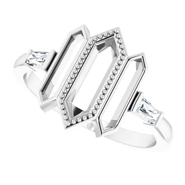 14K White 1/8 CTW Diamond Geometric Ring Branded Decoration HighEnd Ornament