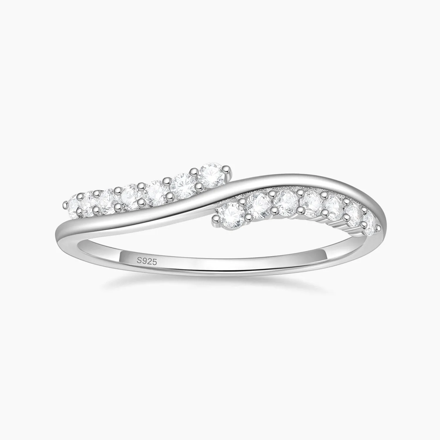 Balanced Design Expressive Feature 925 Sterling Silver Stackable CZ Wave Ring