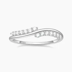925 Sterling Silver Stackable CZ Wave Ring Classic Shine