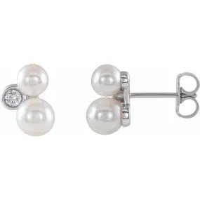 Creative Twist Elegant Look 14K White Akoya Cultured Pearl & 1/8 CTW Diamond Earrings