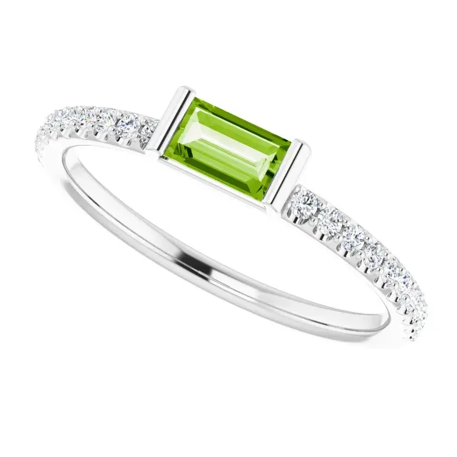 Seasonal Spark Bright Accent 14K White Peridot & 1/6 CTW Diamond Stackable Ring