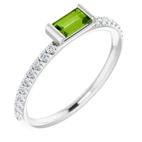 Joyful Gift Stylish Style 14K White Peridot & 1/6 CTW Diamond Stackable Ring