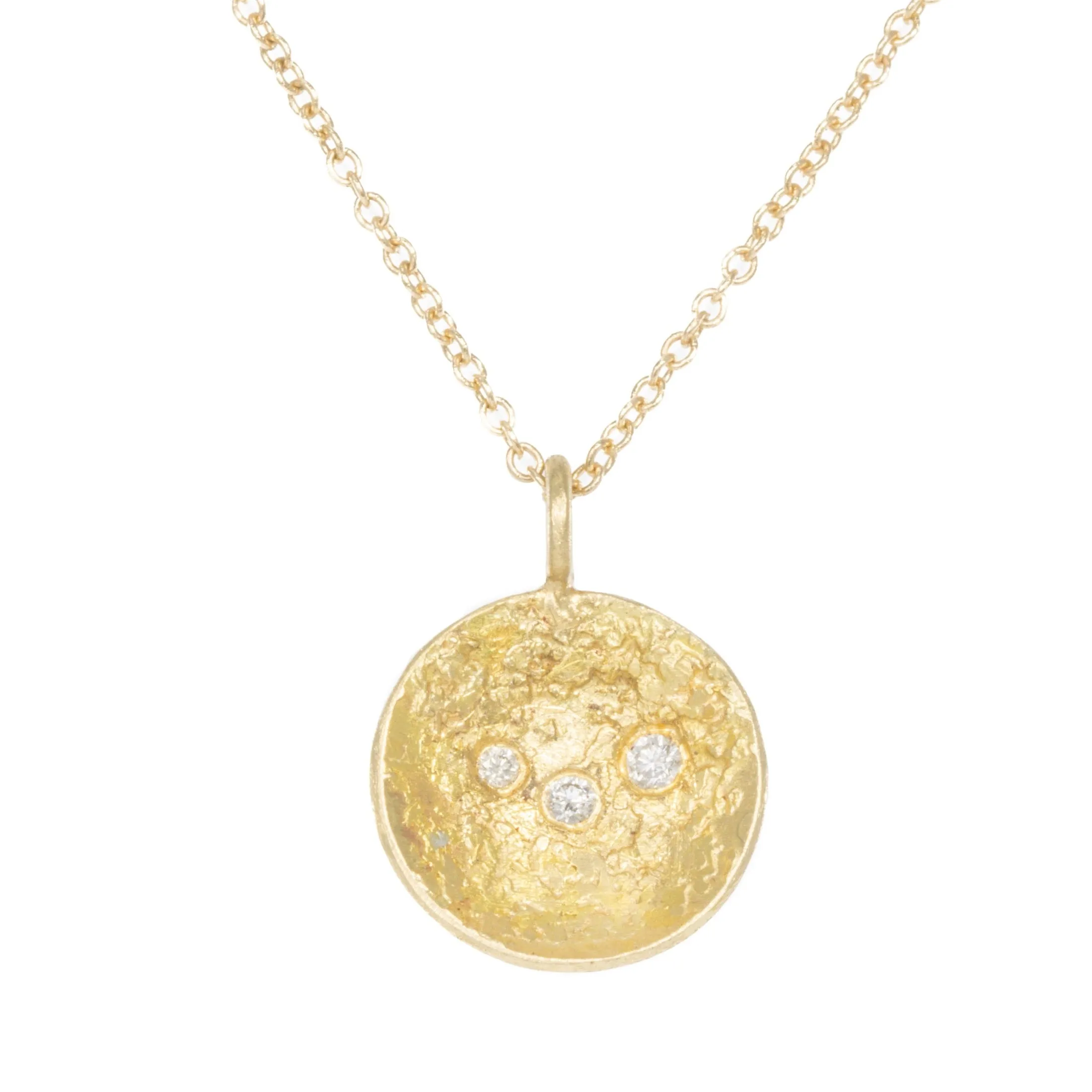 Delicate Design Custom Gifts Double Gold Moon Surface Pendant on 14k Gold Chain - 18ky/14ky Gold   Reclaimed VS White Diamonds