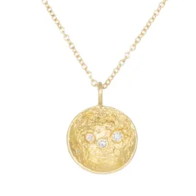 Delicate Design Custom Gifts Double Gold Moon Surface Pendant on 14k Gold Chain - 18ky/14ky Gold   Reclaimed VS White Diamonds
