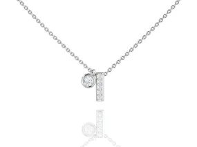 Beautiful Real Round Cut Diamond bar circle Pendant Necklace in 18K White Gold Plating over Silver Elegant Highlight Work Environment Piece