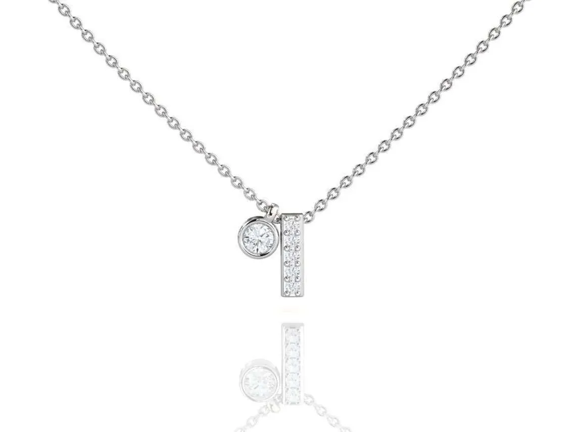 Beautiful Real Round Cut Diamond bar circle Pendant Necklace in 18K White Gold Plating over Silver Elegant Highlight Work Environment Piece