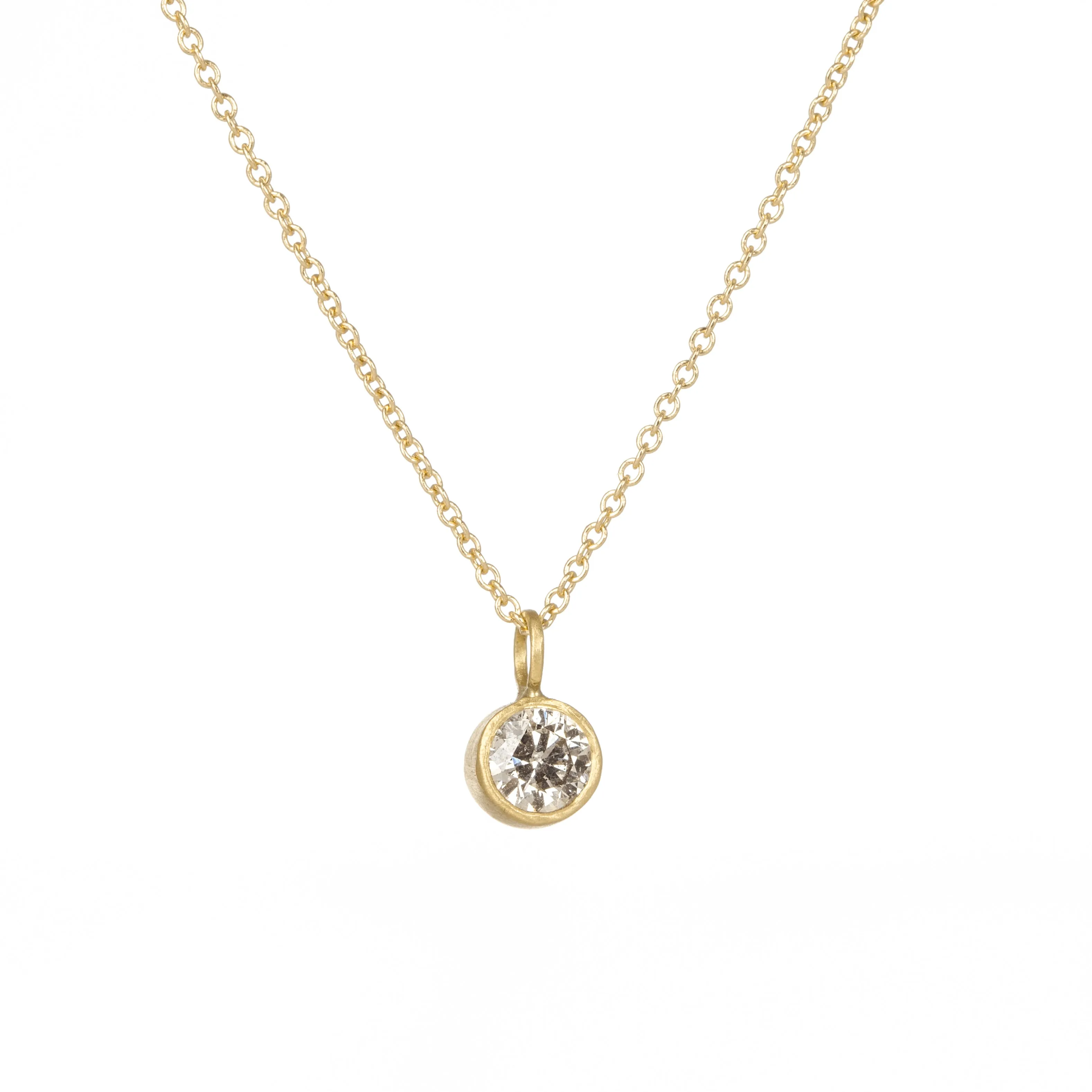 Subtle Form Boho Charm Timeless Solitaire Necklace - 18k/14k Gold   .4 ctw Reclaimed Diamond