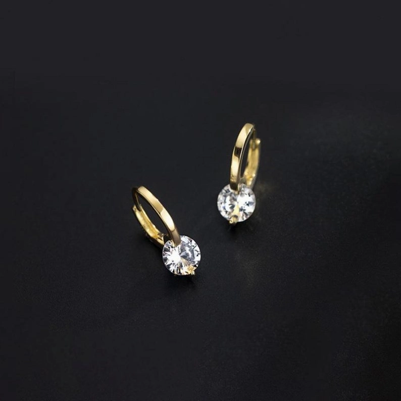 Youthful Twist Shiny Jewelry Pieces Russell Gold Silver Bling CZ Minimalist S925 Huggie Hoop Earrings | Dainty Hoop Earrings with Large CZ, Gold Crystal Huggie Hoop