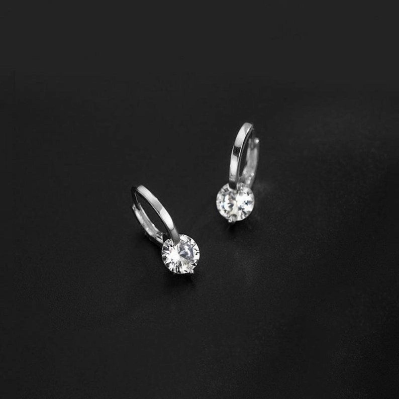 Russell Gold Silver Bling CZ Minimalist S925 Huggie Hoop Earrings | Dainty Hoop Earrings with Large CZ, Gold Crystal Huggie Hoop Bold Pieces Design Versatile Sparkle