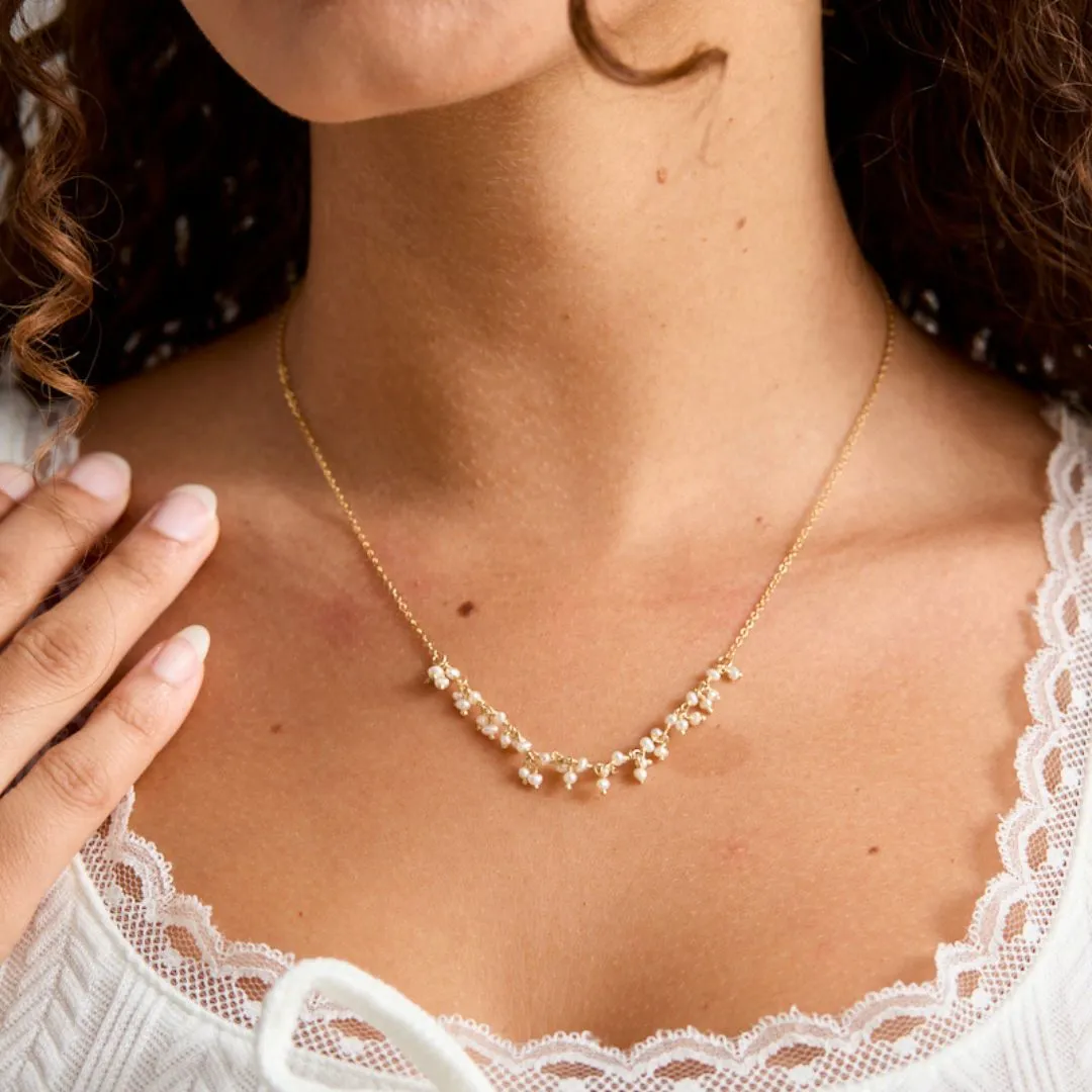 Lustrous Touch Natural Look Tiny Pearls Cluster Necklace