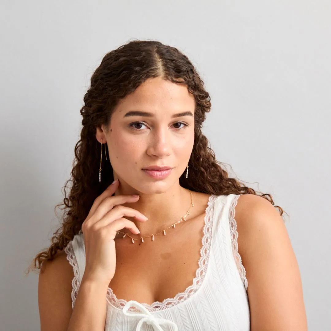 Tiny Rice Pearls Drops Necklace Starry Look