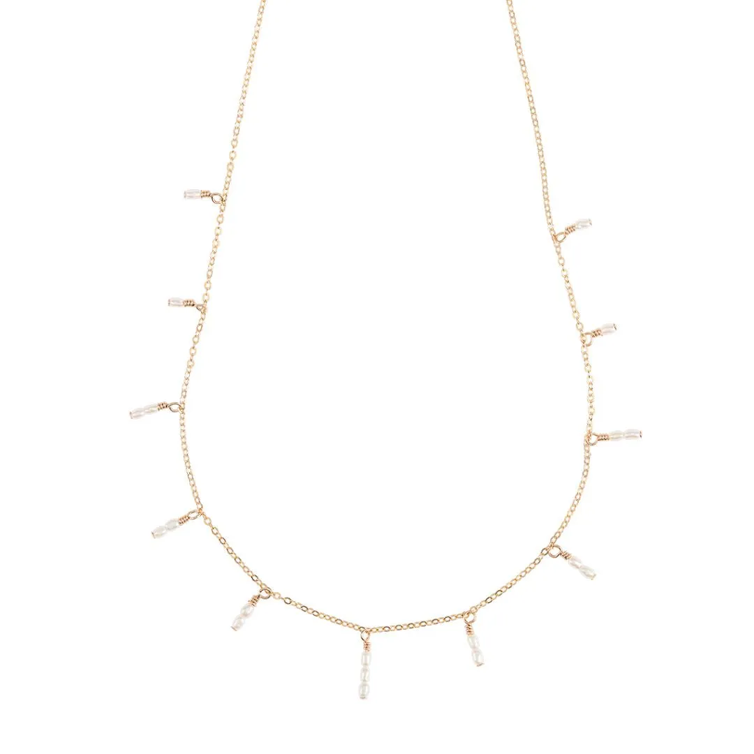 Tiny Rice Pearls Drops Necklace Office Chic night look