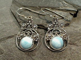 Pretty Detail Office Decoration Larimar, Sterling Silver Earrings