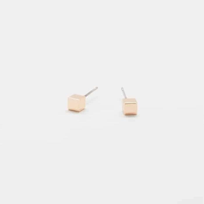 Tiny Gold Cube Square Earrings Glow Up Look Radiant Gem