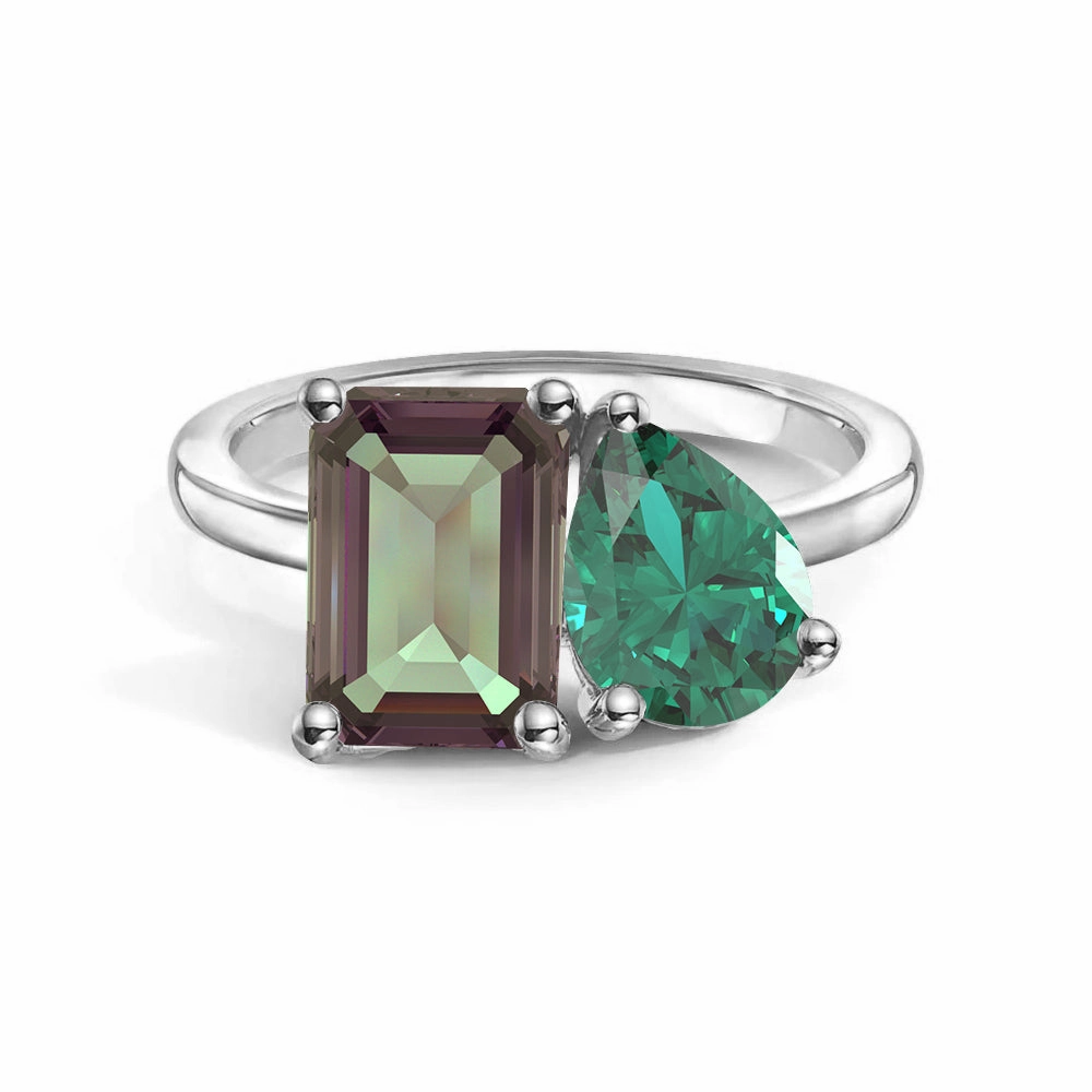 Shiny Touch Toi et Moi Personalized Alexandrite Birthstone Anniversary Ring