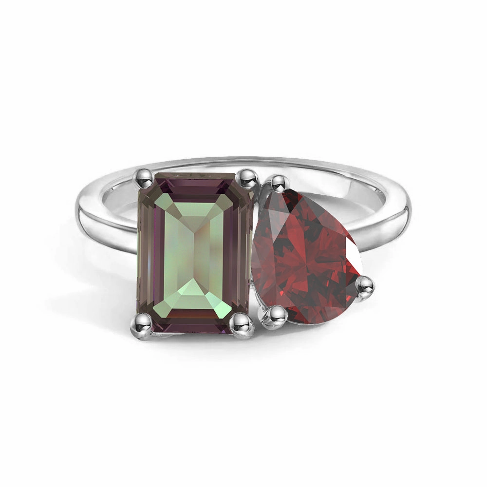 Vibrant Spark Iconic Style Toi et Moi Personalized Alexandrite Birthstone Anniversary Ring