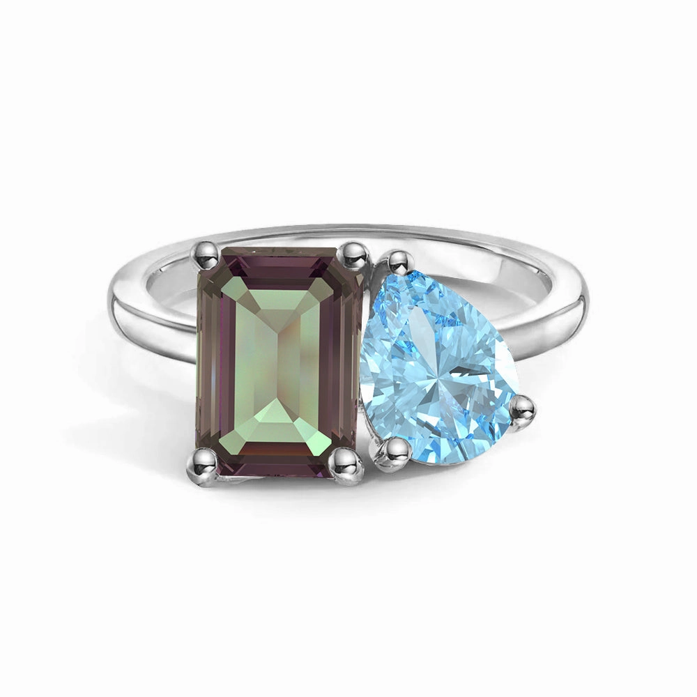 Travel Ready Toi et Moi Personalized Alexandrite Birthstone Anniversary Ring