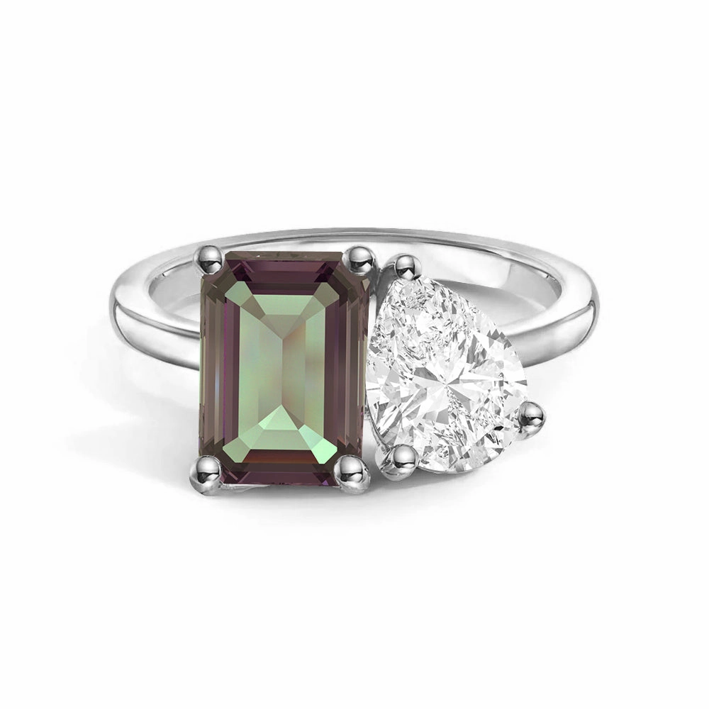Toi et Moi Personalized Alexandrite Birthstone Anniversary Ring Sleek Look Handmade pieces