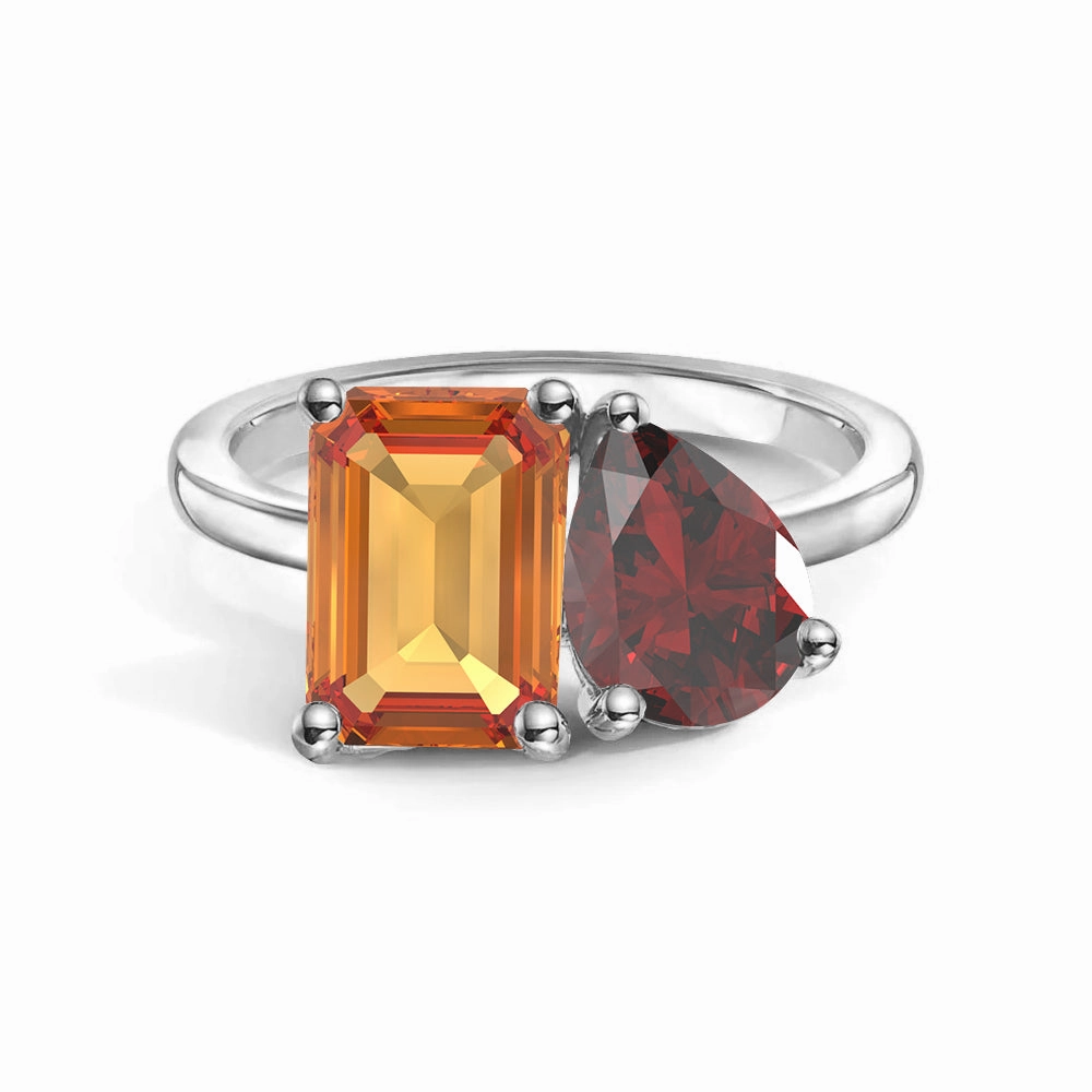Modern Edge Light Detail Toi et Moi Personalized Citrine Birthstone Anniversary Ring