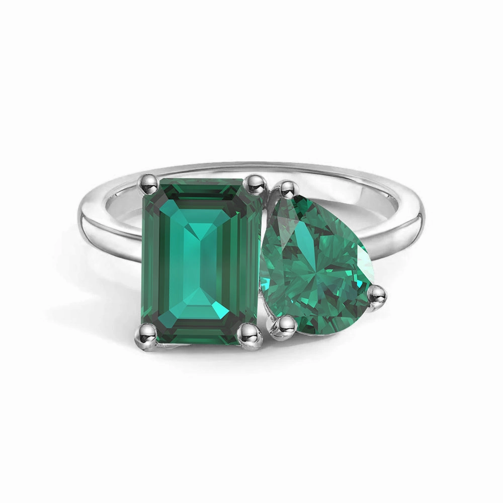 Cultural Touch Toi et Moi Personalized Emerald Birthstone Anniversary Ring