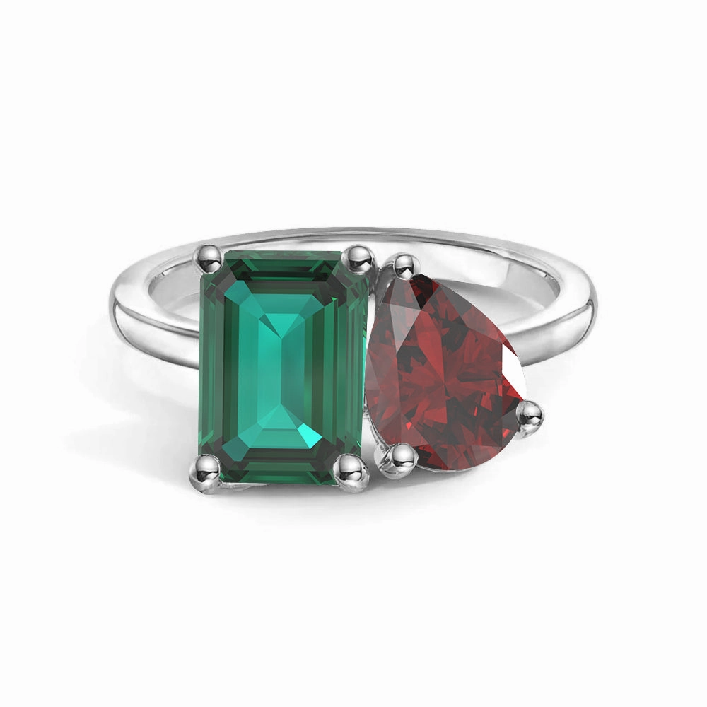 understated look Sophisticated Appeal Toi et Moi Personalized Emerald Birthstone Anniversary Ring