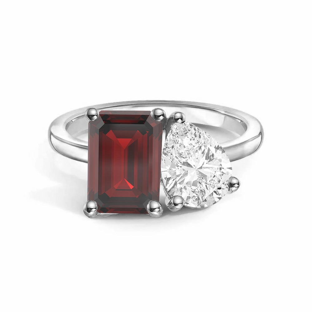 Dusk Mood Perfect Accent Toi et Moi Personalized Garnet Birthstone Anniversary Ring