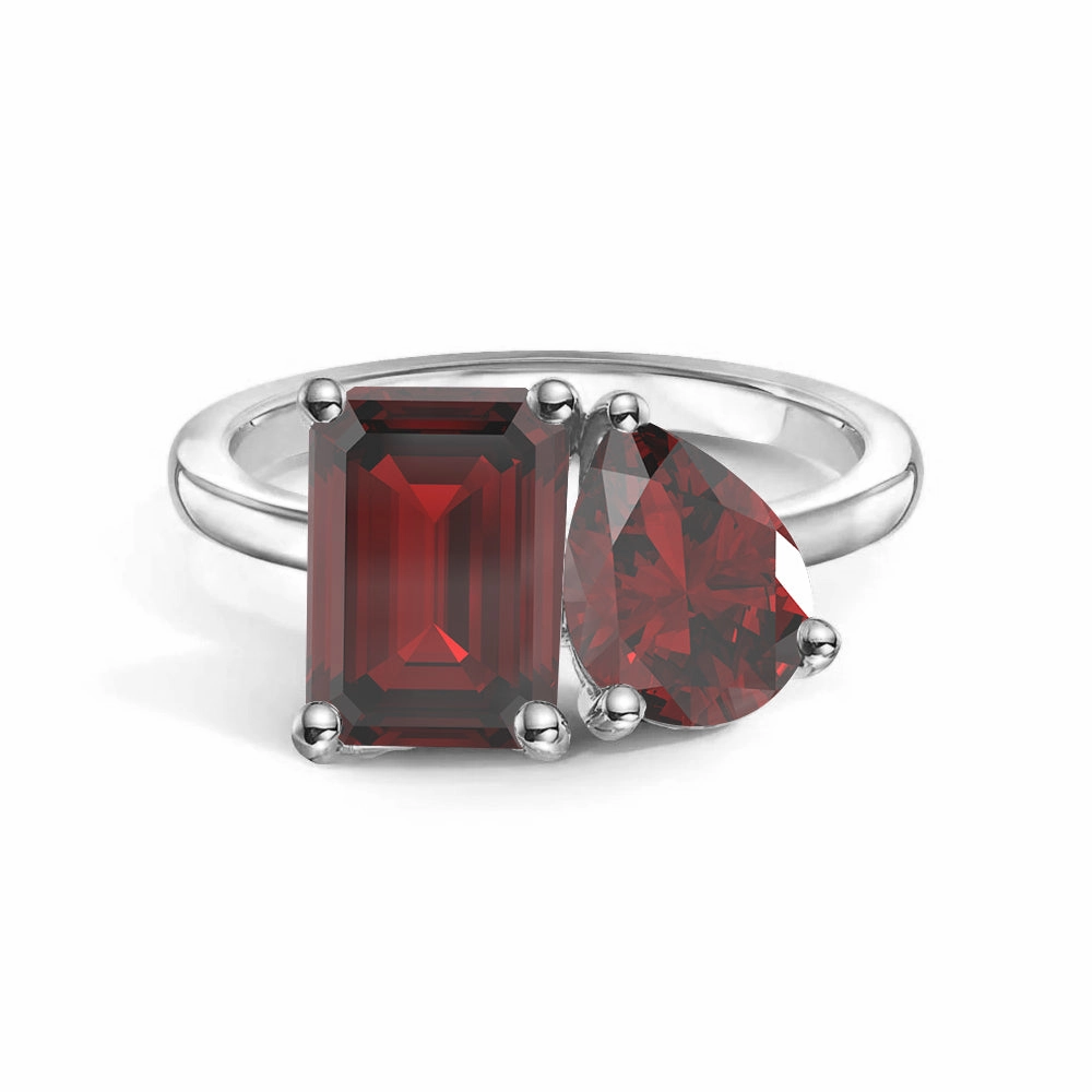 Office Vibe Luxury Aura Toi et Moi Personalized Garnet Birthstone Anniversary Ring
