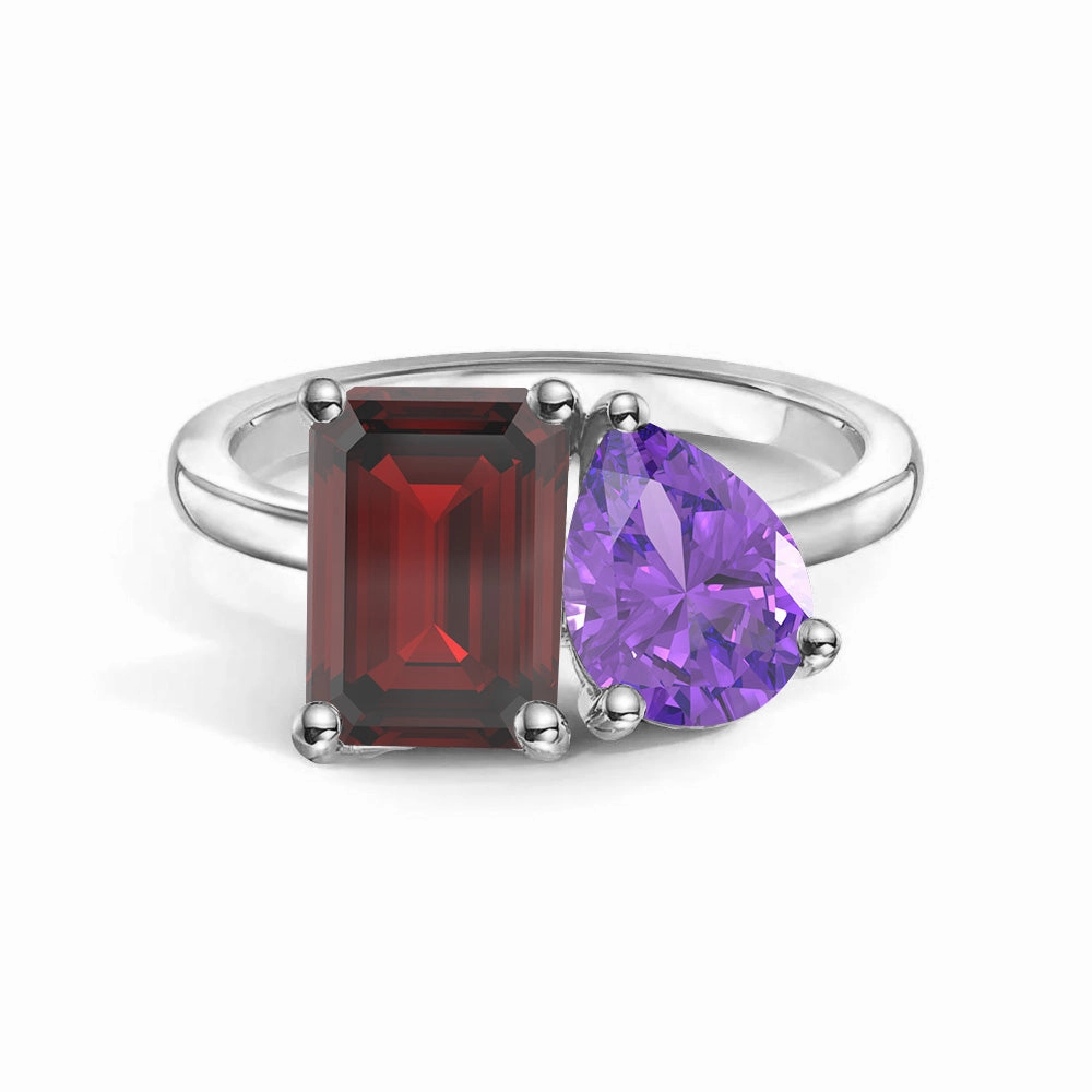 Romantic Occasion Toi et Moi Personalized Garnet Birthstone Anniversary Ring