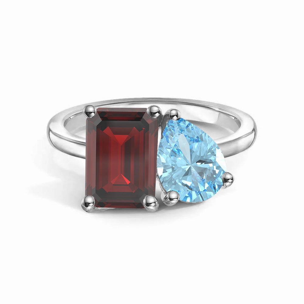 Precious Pieces Toi et Moi Personalized Garnet Birthstone Anniversary Ring