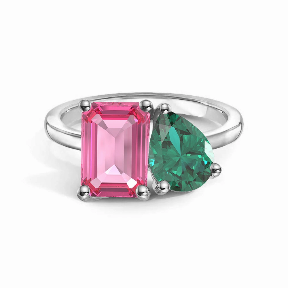 Toi et Moi Personalized Pink Tourmaline Birthstone Anniversary Ring Delicate Shine