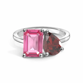 Soft Focus Minimal Aesthetic Toi et Moi Personalized Pink Tourmaline Birthstone Anniversary Ring