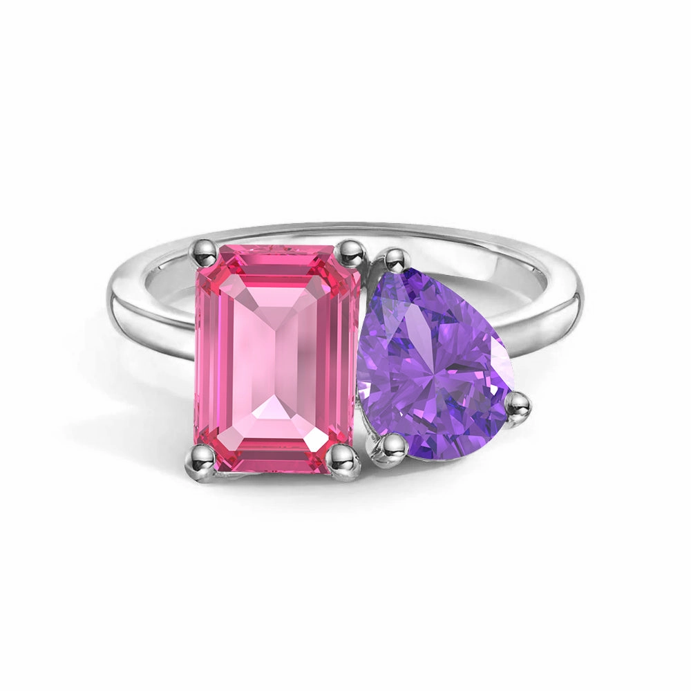 Toi et Moi Personalized Pink Tourmaline Birthstone Anniversary Ring Luxury Impression