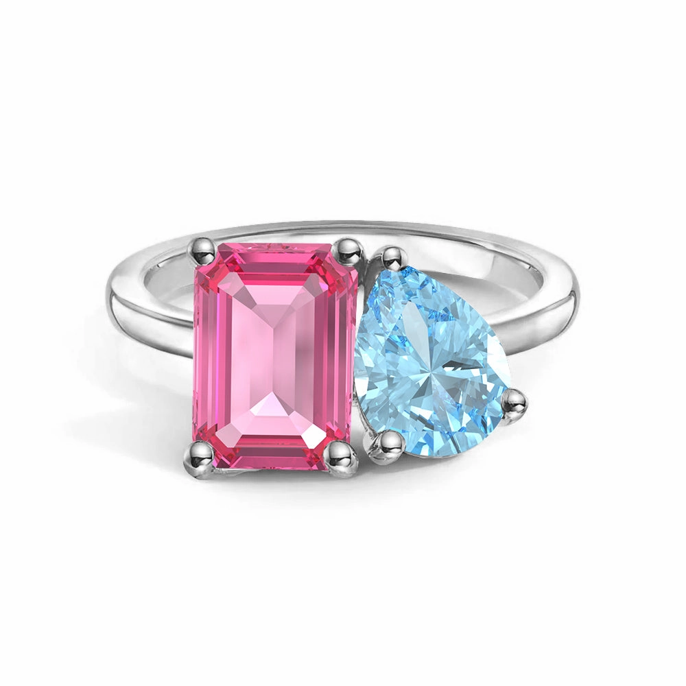 Toi et Moi Personalized Pink Tourmaline Birthstone Anniversary Ring Chic Look Glam Edge
