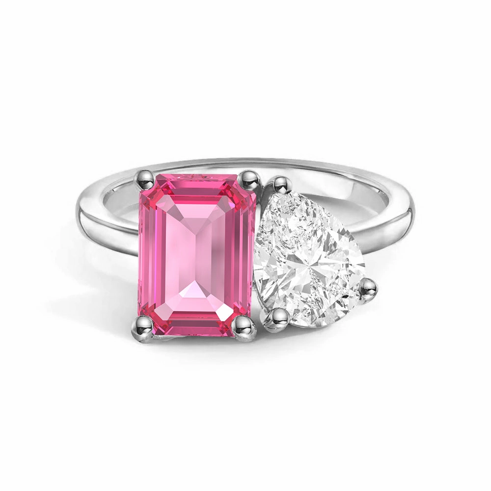 Toi et Moi Personalized Pink Tourmaline Birthstone Anniversary Ring Everyday Mood Subtle Glow