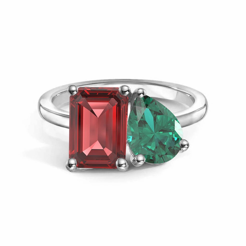 Fusion Form Toi et Moi Personalized Ruby Birthstone Anniversary Ring