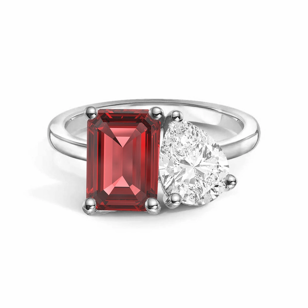 Toi et Moi Personalized Ruby Birthstone Anniversary Ring Shine Effect