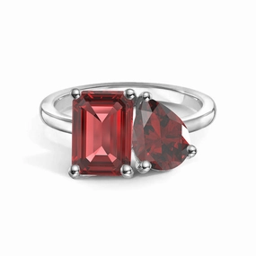 Refined Finish Gloss Touch Toi et Moi Personalized Ruby Birthstone Anniversary Ring