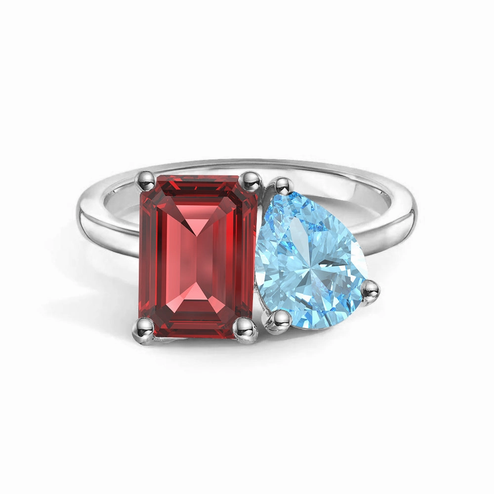 Chic Gem Toi et Moi Personalized Ruby Birthstone Anniversary Ring