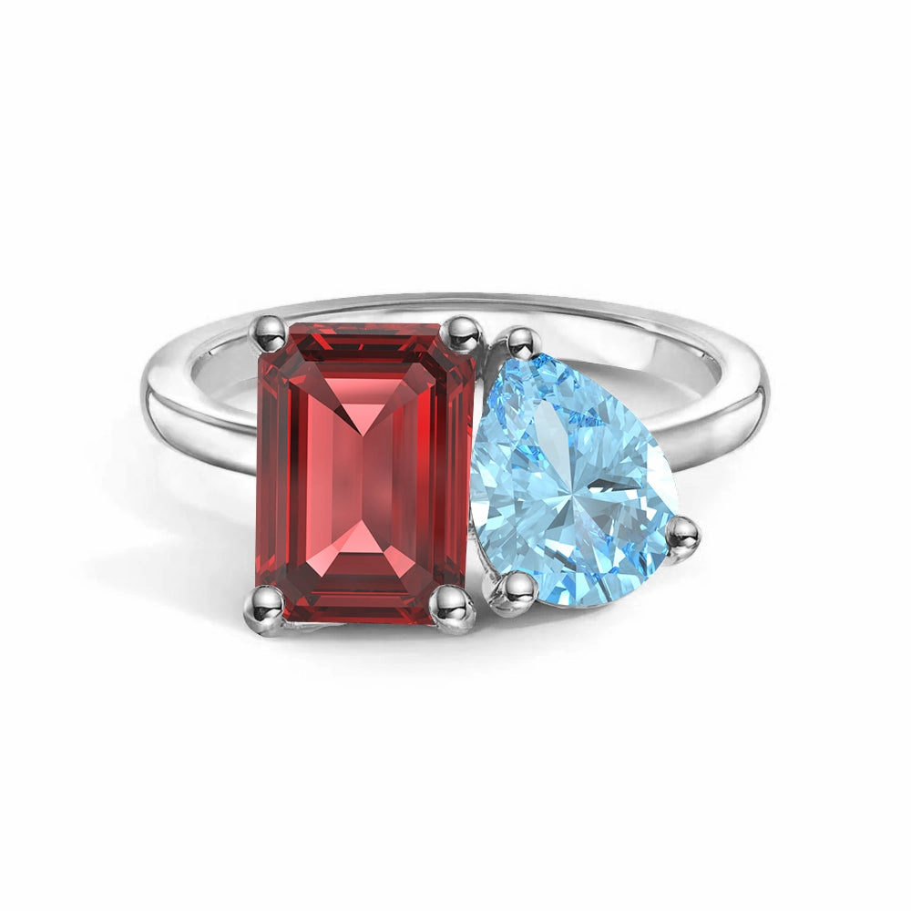 Silky feel Toi et Moi Personalized Ruby Birthstone Anniversary Ring