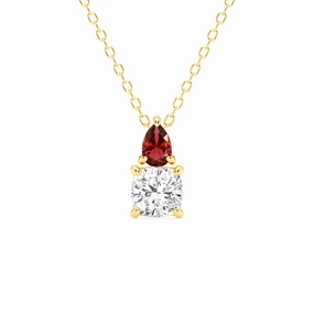 custom design Toi Et Moi Ruby and Cushion Cut Lab Grown Diamond Pendant Necklace
