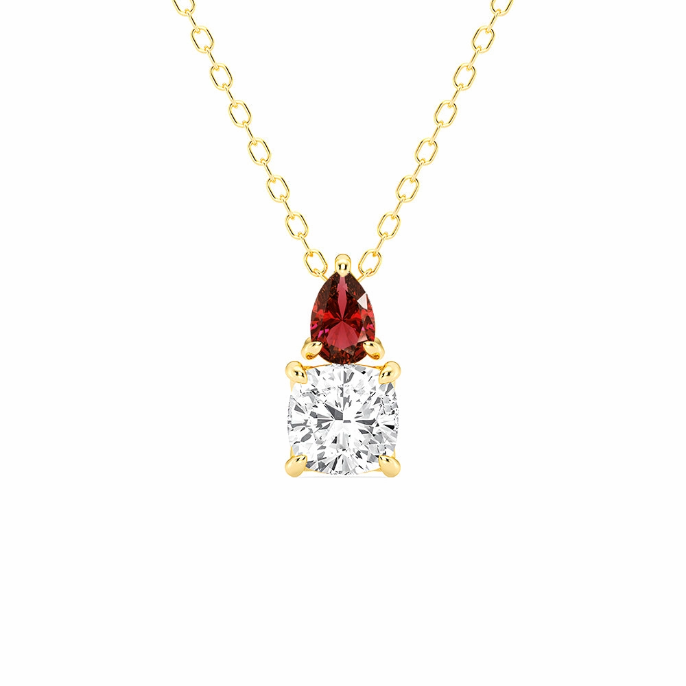 Bold Jewelry Shine Casual Design Toi Et Moi Ruby and Cushion Cut Lab Grown Diamond Pendant Necklace