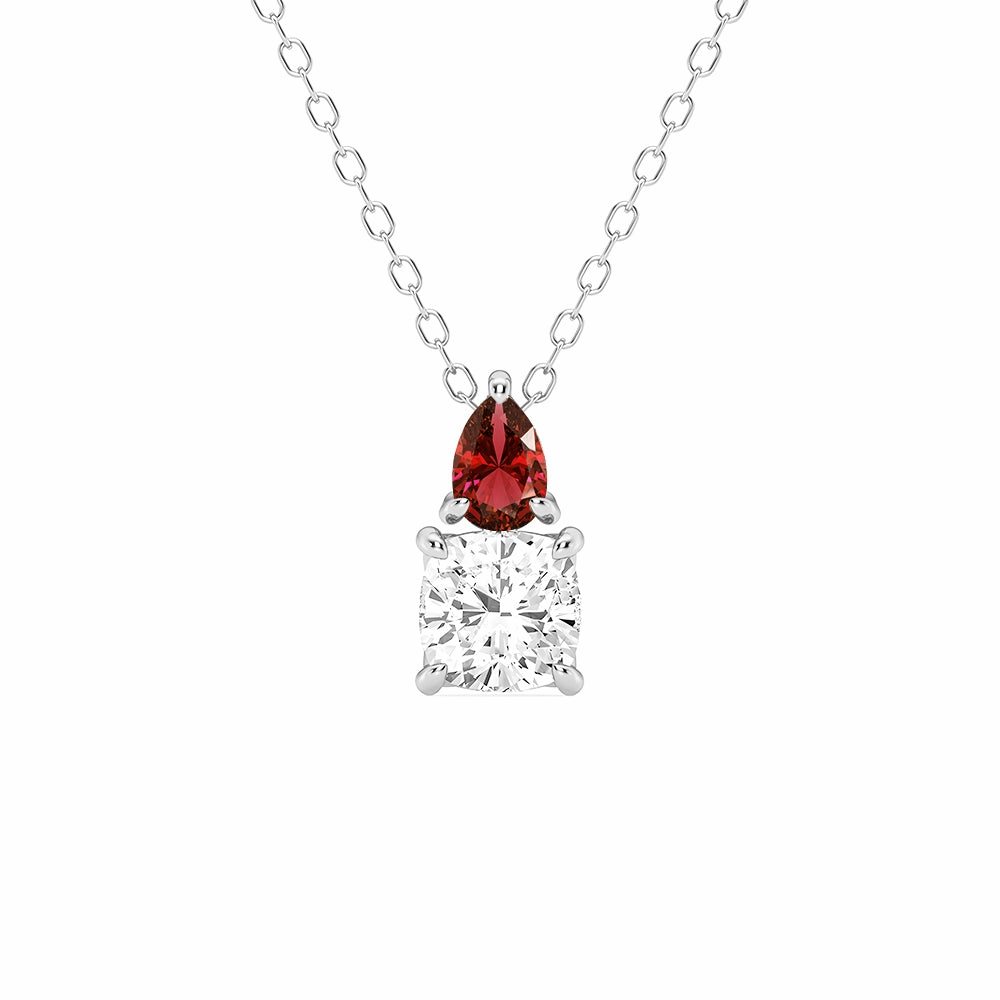 Toi Et Moi Ruby and Cushion Cut Lab Grown Diamond Pendant Necklace Fashion Jewelry Look
