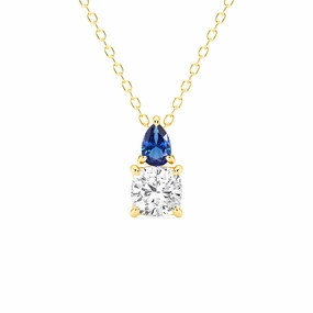 Toi Et Moi Sapphire and Cushion Cut Lab Grown Diamond Pendant Necklace Delicate Piece Radiant Touch Pieces
