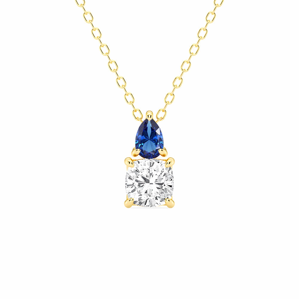 Toi Et Moi Sapphire and Cushion Cut Lab Grown Diamond Pendant Necklace Striking Detail Smart Casual